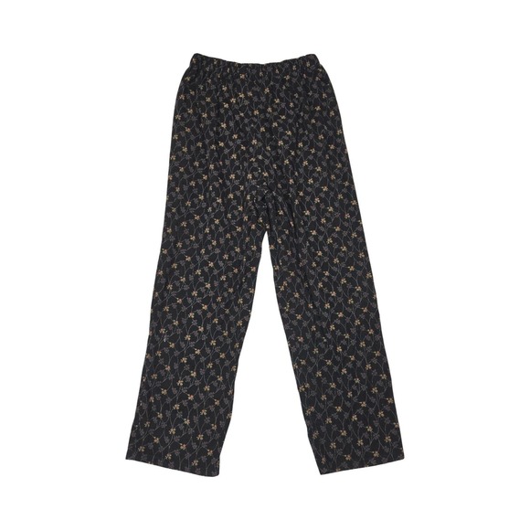 Flax Pants - FLAX Black Floral Corduroy Pants Cotton Straight Leg Small Cottage Granny Core